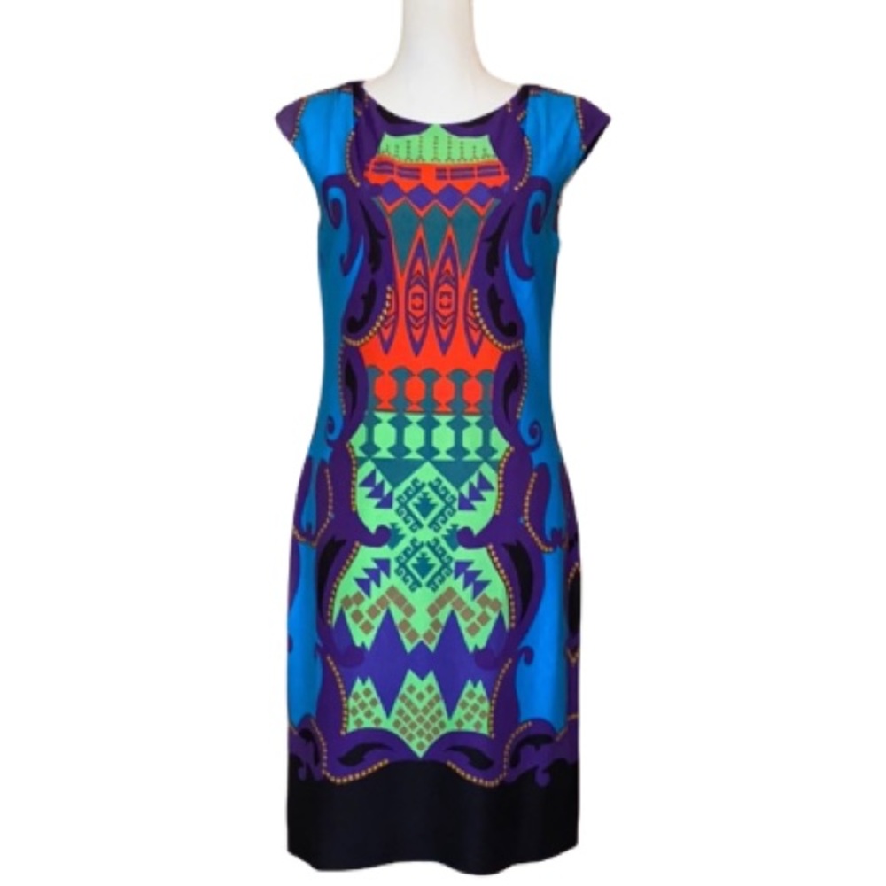 Aidan Mattox Aztec print Ponte knit jersey sheath dress size 8
